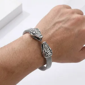 Markantes Punk-Stil Doppel-Schlangenkopf-Armband aus Titanstahl für Herren am Handgelenk