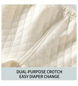 Close-up of baby quilted thermal pants with dual-purpose crotch for easy diaper changes