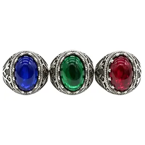 Bague en Acier au Titane avec Pierre Précieuse Ovale de Style Palais Vintage Rétro Baroque à Motifs Floraux en Relief Grand Strass pour Hommes Femmes