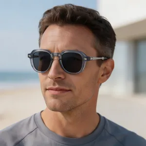 Vintage grey square sunglasses for men with UV protection for outdoor beach wear