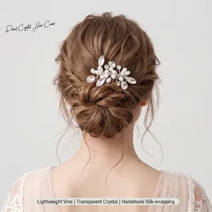 Elegant Handmade Bridal Hair Comb Silver Alloy Rhinestone White Imitation Artificial Pearl Flower Headpiece For Wedding Banquet Women