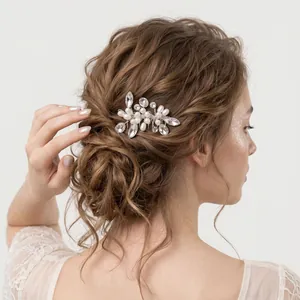 Elegant handmade pearl and rhinestone bridal hair comb for wedding hairstyles