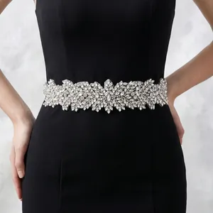 Elegant bridal belt with sparkling floral rhinestones for wedding and evening party gowns
