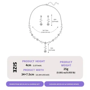 Detailed dimensions and weight of silver rhinestone vine necklace and earring set