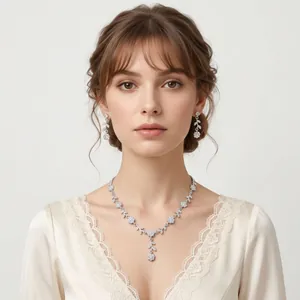 Elegant floral vine necklace and earring jewelry set for bridal Mori style