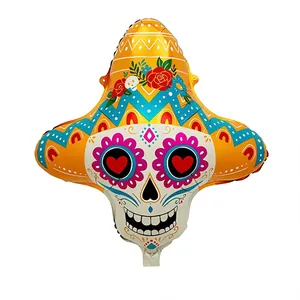 Ballon en aluminium en forme de tête de mort pour fête mexicaine du Jour des Morts