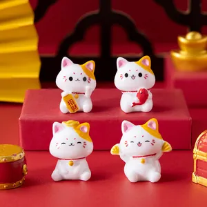 Set of 4 cute Maneki-neko miniature lucky cat figurines for DIY car and desk decor.