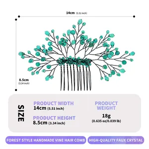 Dimensions and weight specifications for forest style handmade vine crystal hair comb