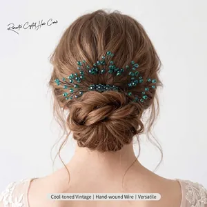 Handmade Green Crystal Hair Comb Vintage Branch Design Bridal Wedding Headpiece Elegant Banquet Accessory For Women