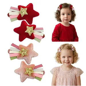 Pinces à Cheveux Étoile à Glands Enfants Barrettes en Velours et Ruban Gros-Grain pour Filles Bébé Accessoires