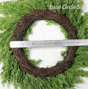 Detailed measurement of a natural rattan Christmas wreath with green pine needles