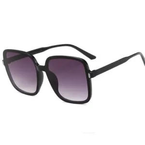 Oversized square sunglasses for women with purple gradient lenses and black frames