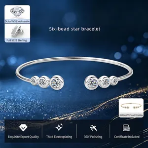925 Sterling Zilveren Moissaniet Armband Voor Dames Verstelbare Open Armband Mode Minimalistische Luxe Sieraden Accessoires