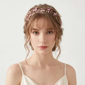 Elegantes handgemachtes rosa Kristallblumen Haarreif für Brautfrisuren Zubehör Set