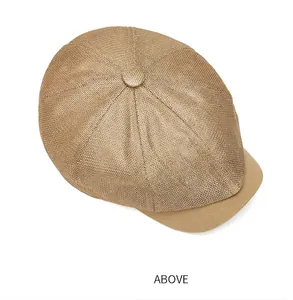 Detailed top view of a breathable khaki mesh newsboy cap, ideal for summer sun protection