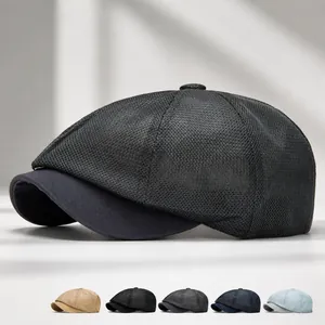 Men Vintage Newsboy Cap Breathable Mesh Flat Cap Adjustable Outdoor Sun Hat British Retro Ivy Hat