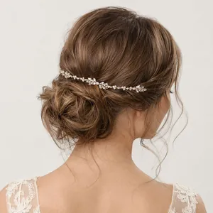 Elegant French style vine bridal hair comb with shimmering rhinestones for wedding hairstyles