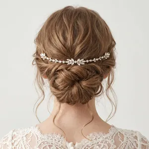 Elegant French style bridal vine hair comb with shimmering rhinestones for weddings and events.