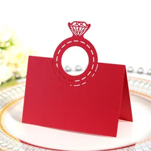 Elegant Laser Cut Diamond Ring Shape Place Cards Hollow Out Pearlescent Paper Name Cards For Wedding Banquet Party Table Decoration
