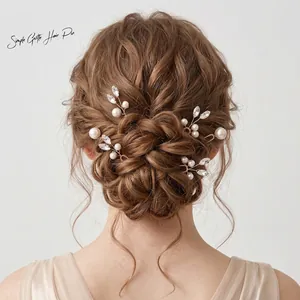 Elegante Goldene Legierung Strass Imitationsperle Braut Haarnadeln Minimalistisch Hochzeit Party Damen Accessoires Kopfschmuck Haarstäbe