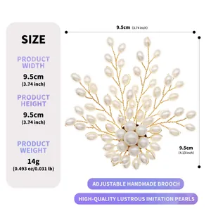 Detailed dimensions and weight specifications for the handmade wire-wrapped pearl brooch