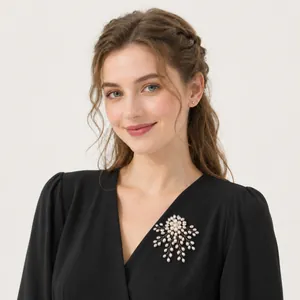 Handmade wire-wrapped firework pearl brooch for women on model