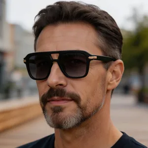 Square Frame Sunglasses Retro Aviator Double Bridge UV400 Protection PC Frame Metal Hinge Unisex Driving Shades