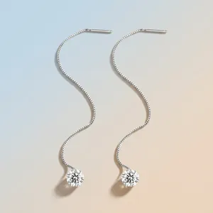 Elegant S925 silver threader earrings featuring sparkling 2ct round Moissanite stones.