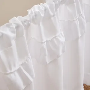 Detail of white ruffle curtain with multi-layer aesthetic pleated design for home decor