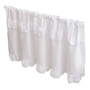 Elegant white tiered cake skirt ruffled curtain panels for living room and bedroom decor