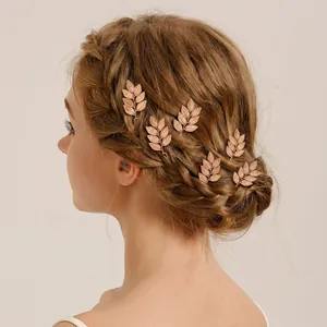 Set mit 6 eleganten roségoldenen Blättern U-förmige Haarnadeln für Brautfrisuren
