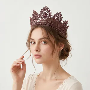 Exquisite baroque vintage wine red rhinestone tiara shown on an elegant model for wedding