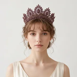Elegant Baroque retro purple rhinestone crown tiara for bridal wedding and pageant use.
