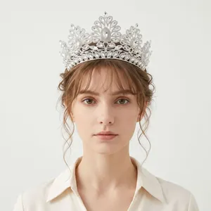 Exquisite Baroque vintage silver crystal tiara crown for bridal weddings and pageants