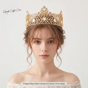Baroque Vintage King Crown For Party Prom Gold Silver Alloy Rhinestone Royal Hollow Hair Accessories Wedding Queen Jewelry