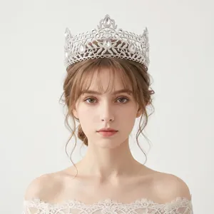 Elegant silver rhinestone bridal crown tiara for weddings, photography, and pageant parties.