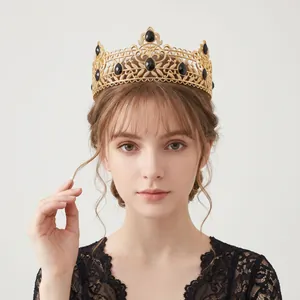 Luxurious gold crown with black teardrop stones for weddings, pageants and parties