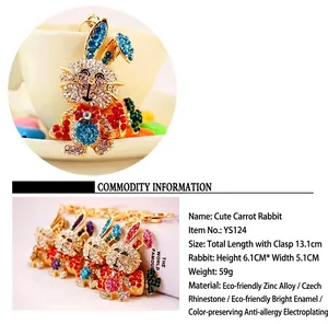 Detailed specifications for sparkling crystal rabbit keychain with carrot ornament
