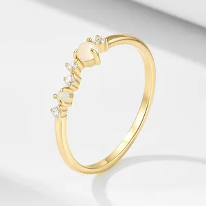 925 Sterling Silber Ring Damen Minimalistisch Mit Opal Mondstein Zirkon Japanischer Stil Luxus Feines Band Schmuck