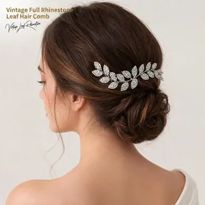 European American Style Bridal Hair Comb Alloy Rhinestone Leaf Shape Wedding Banquet Headpiece Hair Accessories For Women