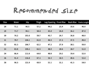 Size guide for men's street fashion ripped denim shorts including waist and length