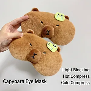 Capybara Plush Eye Mask Cute Cartoon Animal Soft Sleeping Blindfold Adjustable For Travel Home Relief Eye Fatigue
