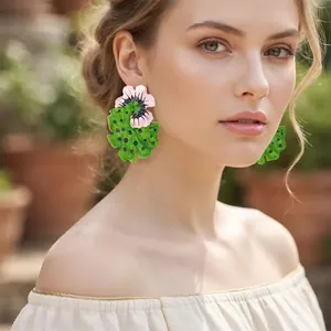 Enamel Flower Leaf Statement Earrings For Women Zinc Alloy Polka Dot Retro Colorful Exaggerated Fashion Jewelry
