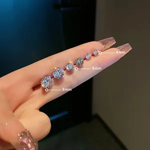 Comparison of silver zircon stud earrings in various sizes from 4mm to 8mm