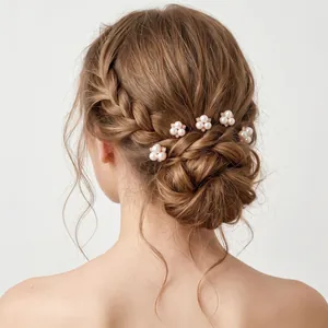 Elegant pearl flower hairpin set for bridal wedding hairstyles and updos styling