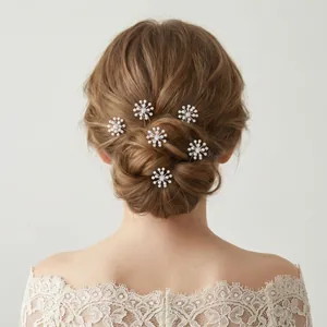 Elegant U-shaped bridal hairpin set with white pearl flowers for wedding hair updos