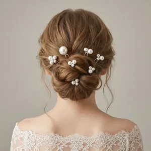 Elegant pearl U-shaped hairpin set for bridal wedding hairstyles on light brown hair