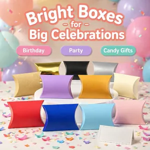 Collection of vibrant pillow gift boxes for wedding candy and party celebrations
