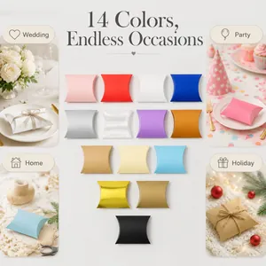 Multi-colored pillow shaped candy gift boxes available in 14 colors for parties