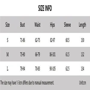 Detailed size chart for French style slim fit long-sleeved dress in cm with S-L options